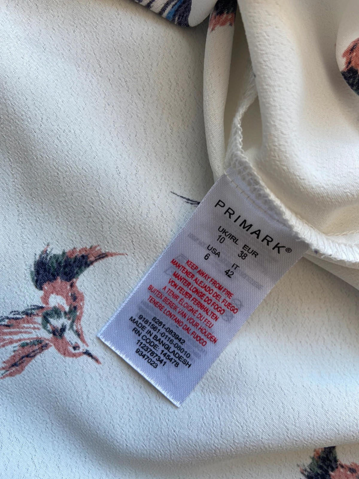 Primark White Bird Print Blouse – Size 10 – Short Sleeve, Lightweight