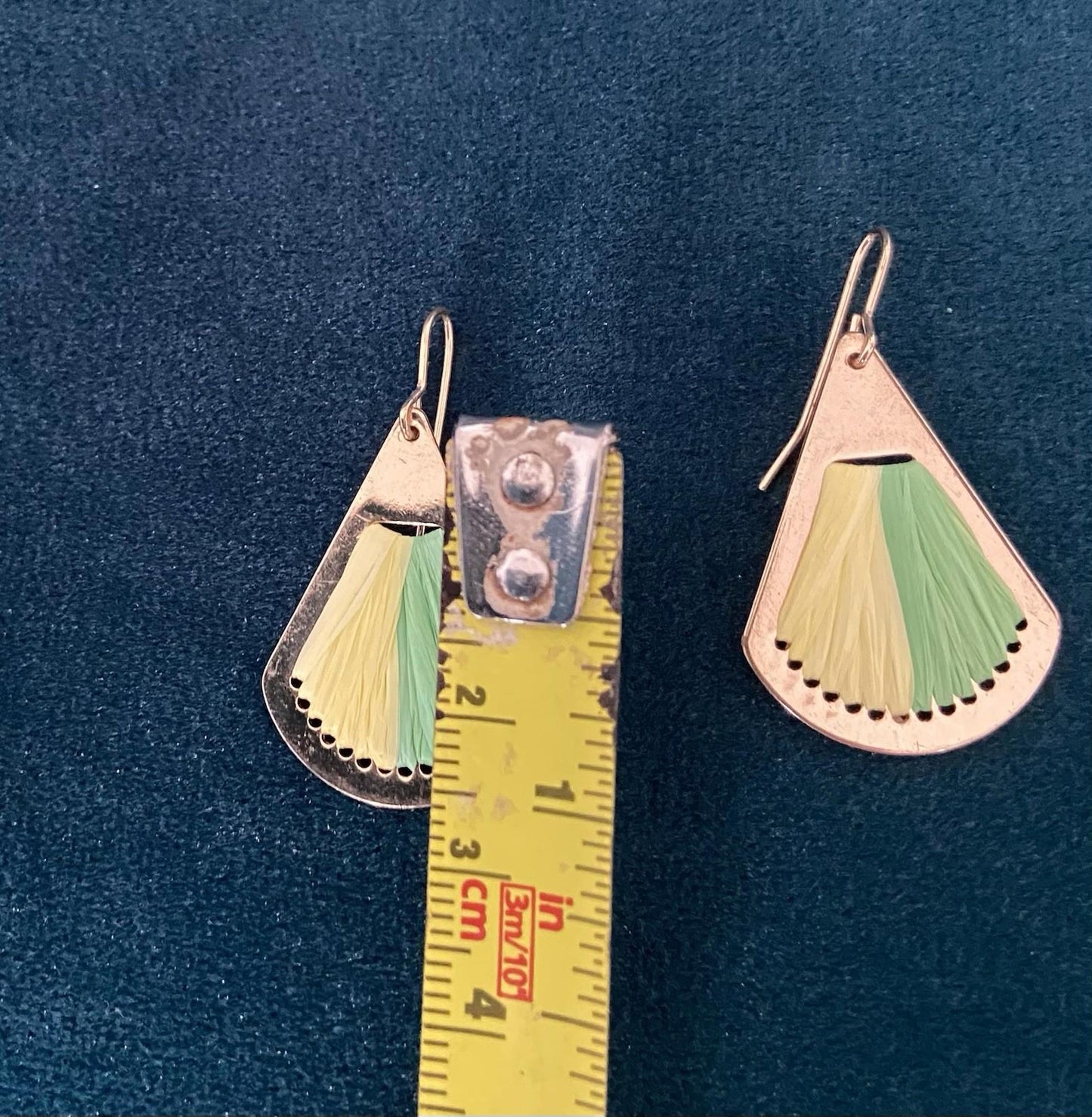 Accessorize London Gold Raffia Inlay Earrings – Boho Fan Wedge Style
