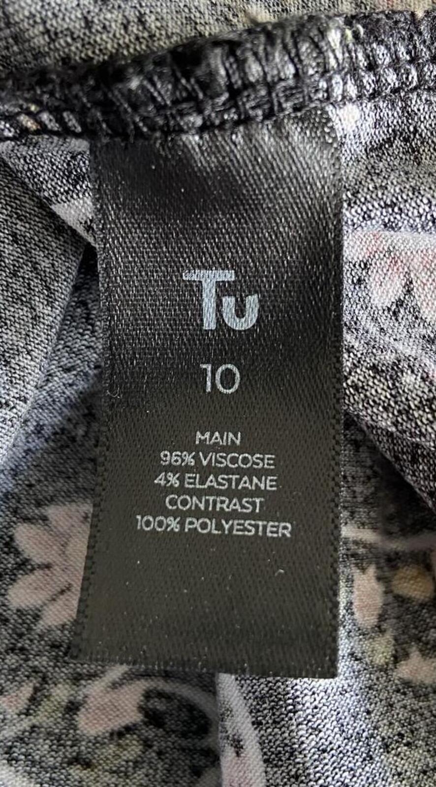 TU Black Floral Blouse – Size 10 – Sheer Trim Long Sleeve Top