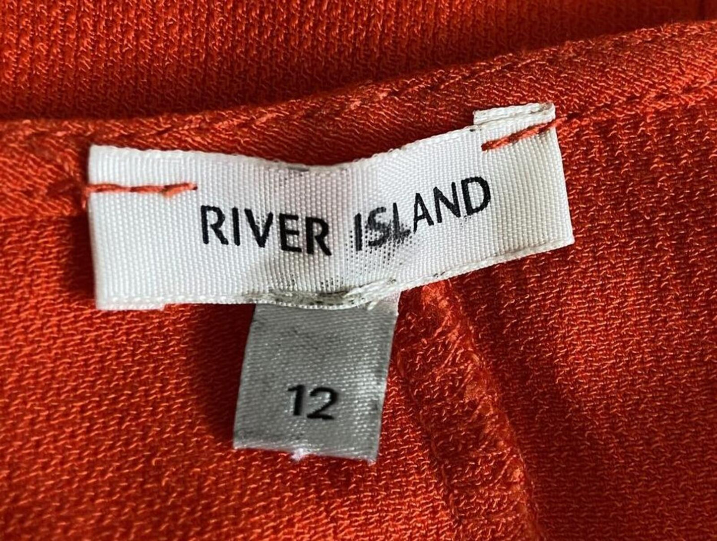 River Island Red-Orange Cold Shoulder Blouse – Size 12 – Tie Sleeve Top