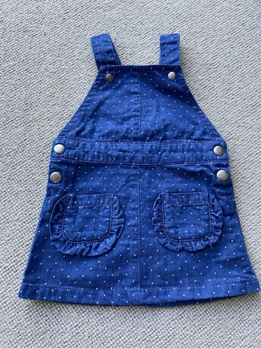 La Redoute RR Girls’ Denim Dungaree Skirt –Size 28, Blue with White Polka Dots