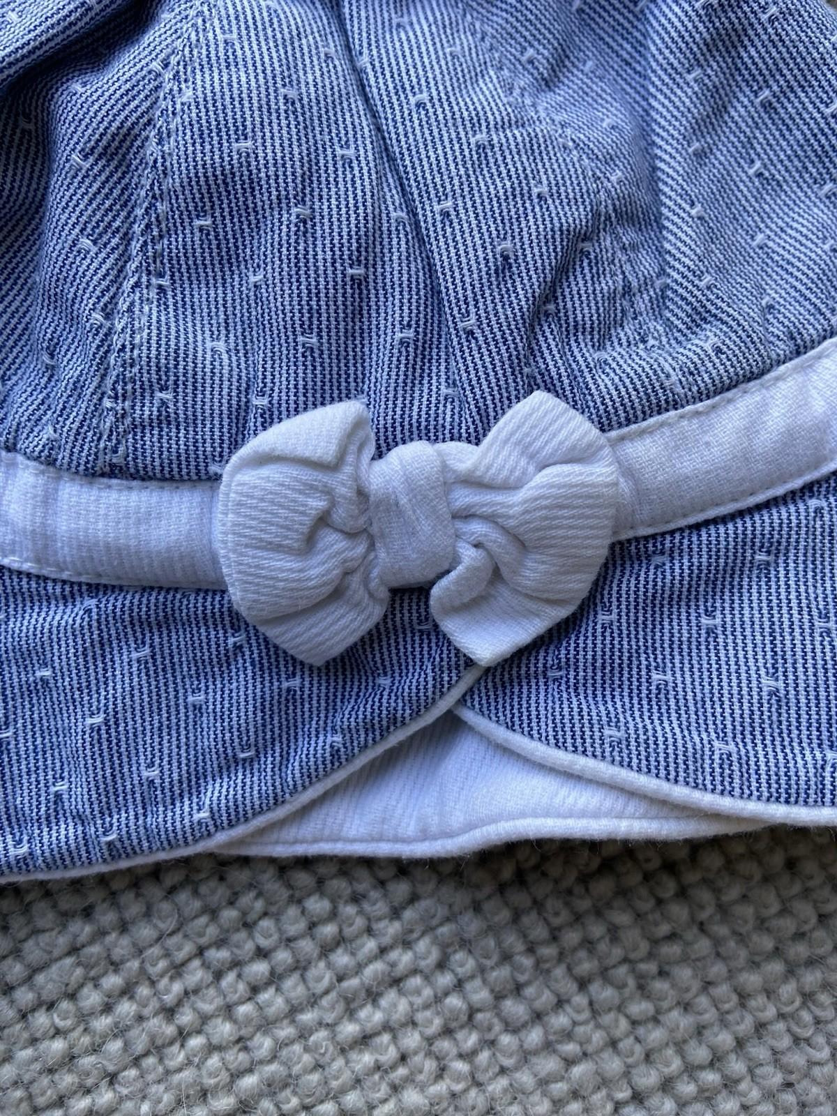 Mothercare Baby Bonnet Hat – 3–6 Months, Blue Denim-Look with White Dots