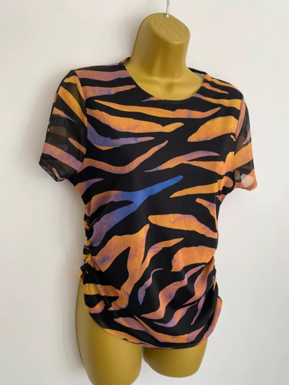 Boohoo Zebra Print Ruched Side Top - Orange & Purple - Size 14