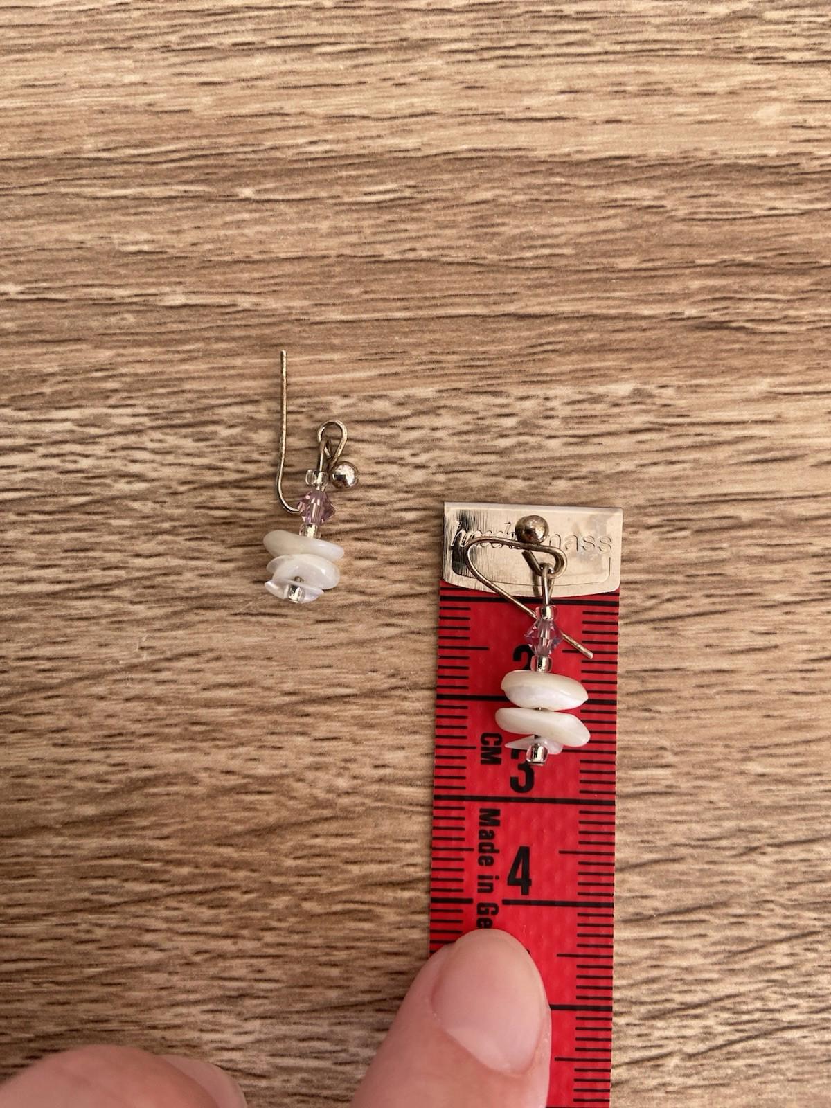 Dangle Earrings – White Polished Stone with Pink Gem on Fish Hooks, 3cm Drop