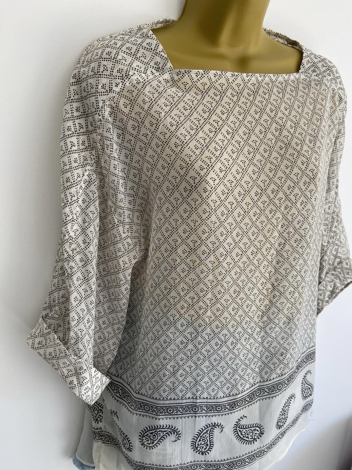 H&M White & Black Moroccan Print Blouse – Size 8 – Lightweight, Sheer