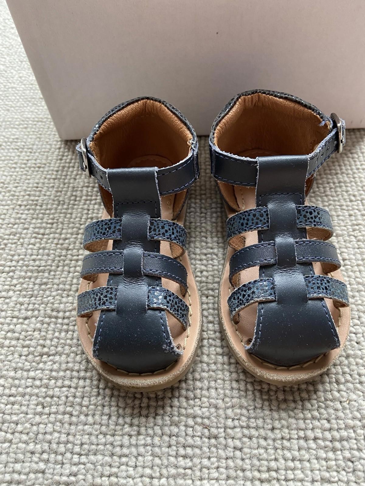 La Redoute RR Girls’ Brown & Blue Leather Spotty Sandals – Size 22 – With Box