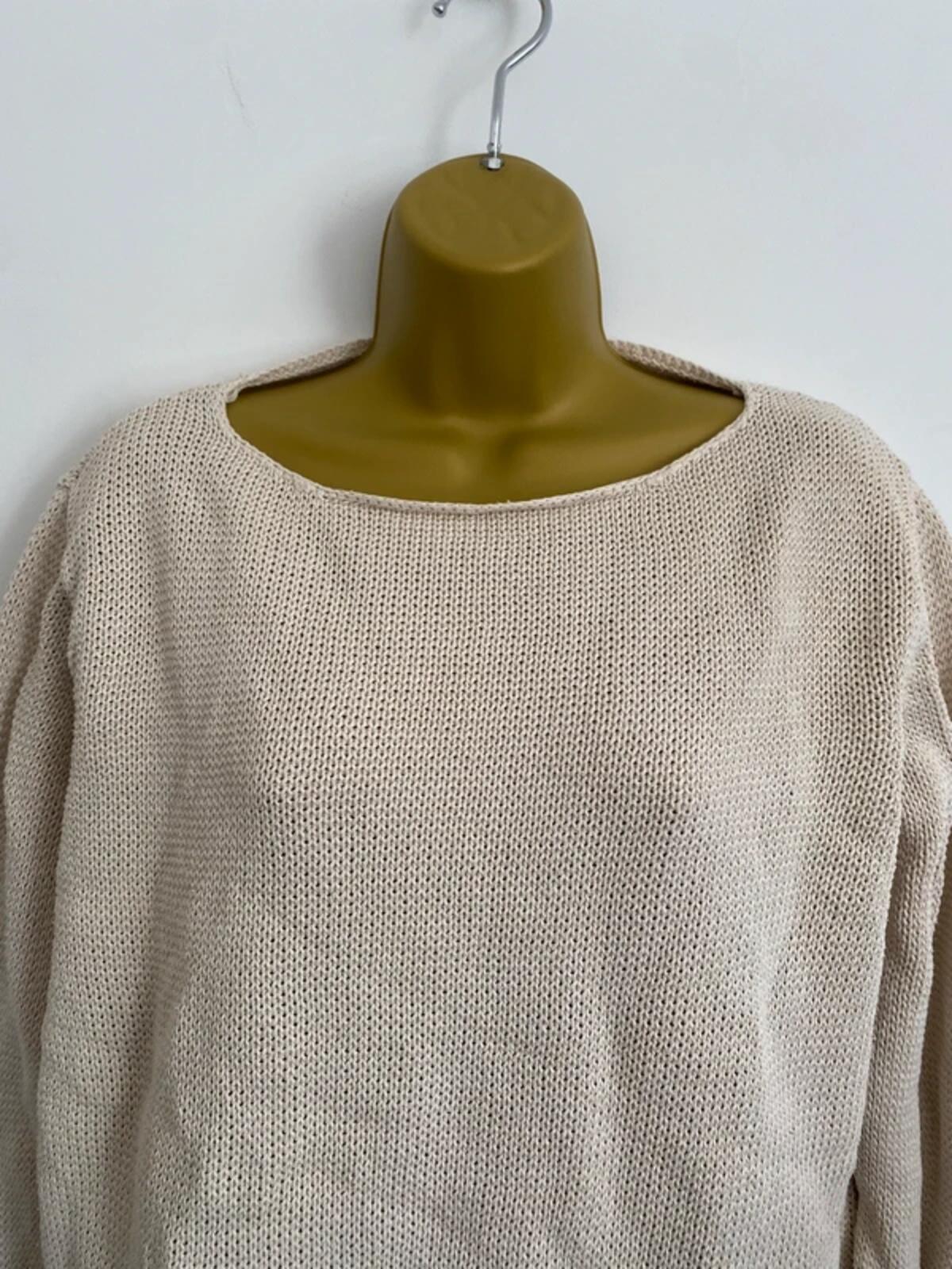 East Coast Ladies Lightweight Cotton Knit Sweater - Beige, Size 26