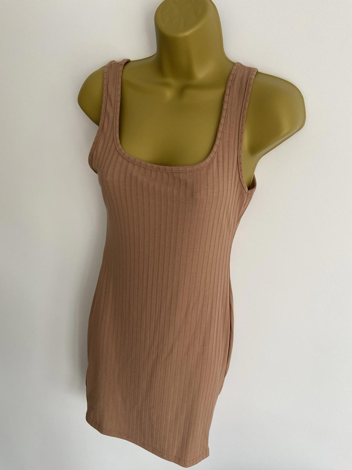 YOZY Size 8 Ribbed Brown Sleeveless Dress – Stretch Fit, Casual Style