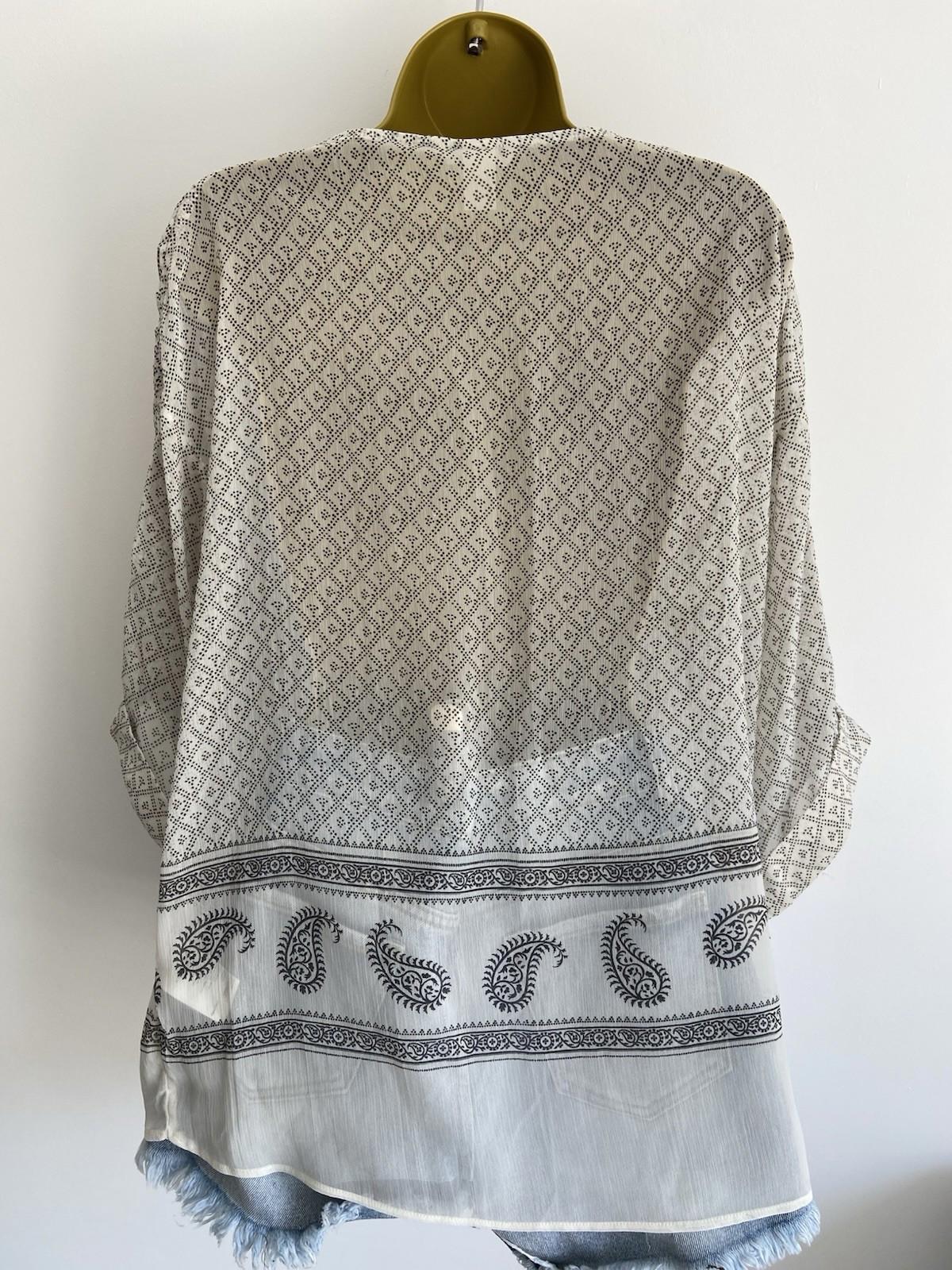 H&M White & Black Moroccan Print Blouse – Size 8 – Lightweight, Sheer