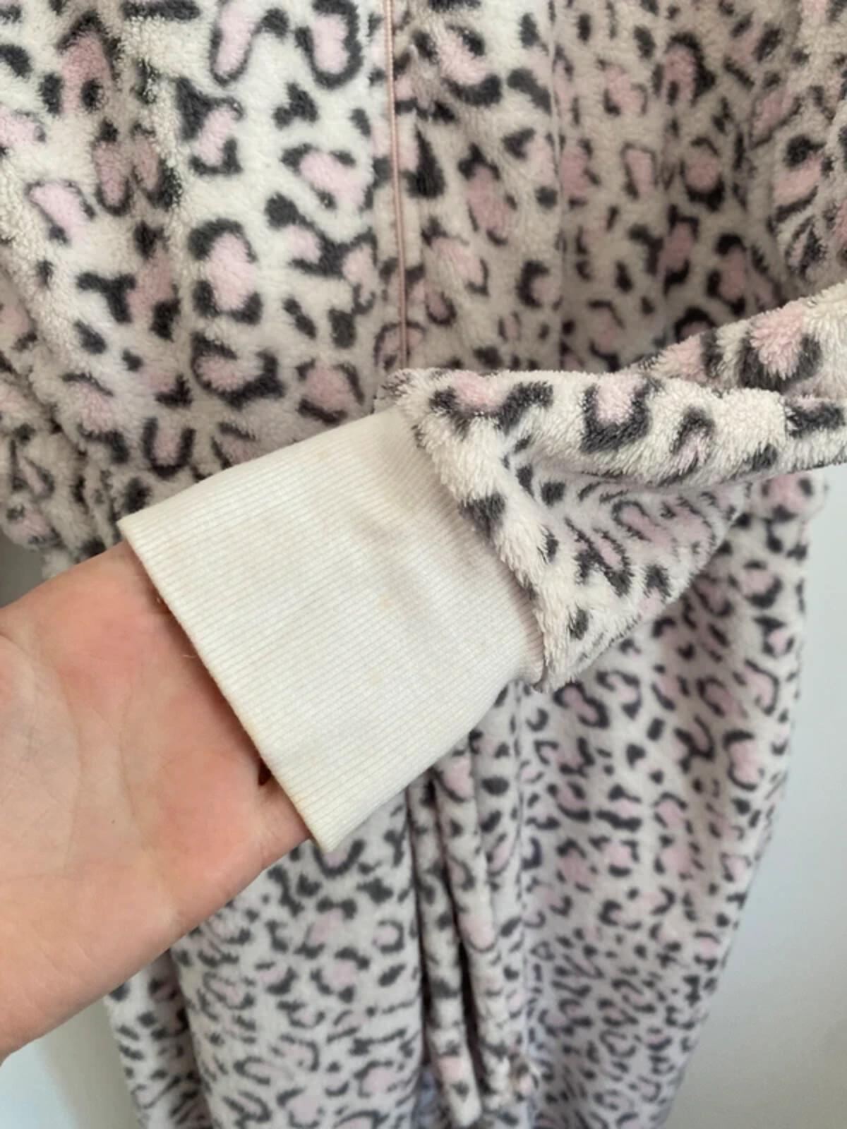 La Marquise Women’s Leopard Print Fleece Onesie Size 14-16 - Luxury Fluffy Pink & Grey Animal Print