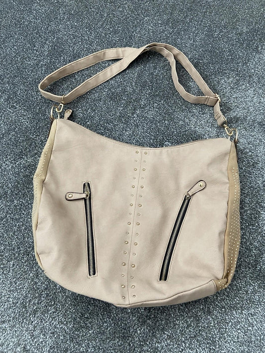 New Look Cream Handbag bag With Gold Stud Details Large Compartment