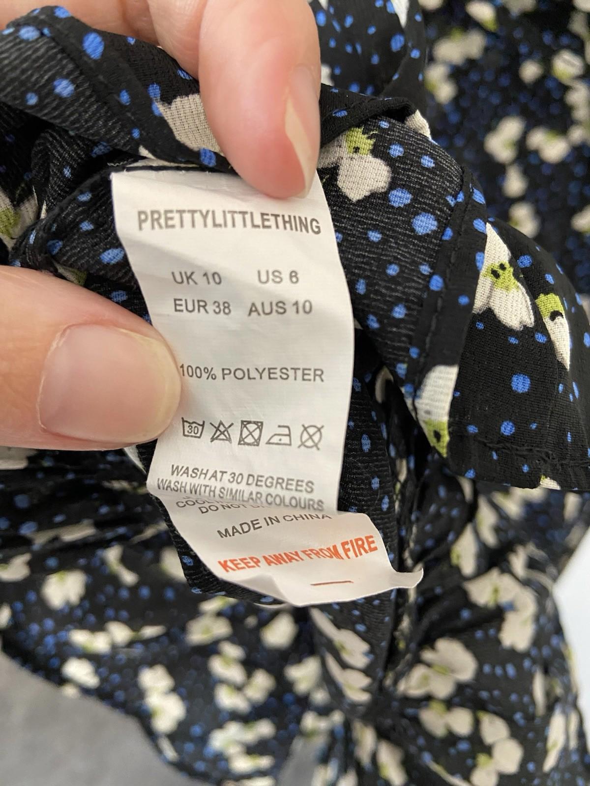 Prettylittlething Ladies Blue Floral Wrap front Dress Size 10
