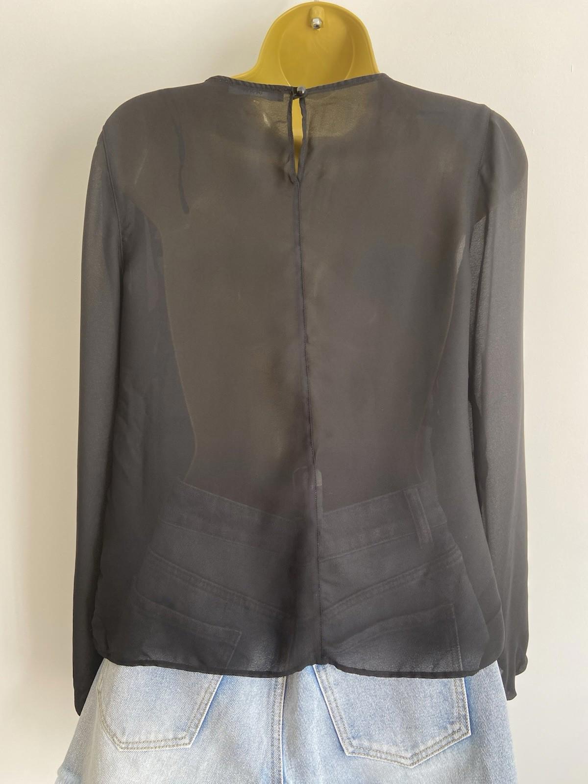 George Sheer Black Blouse – Size 10 – White Pleats & Long Sleeves