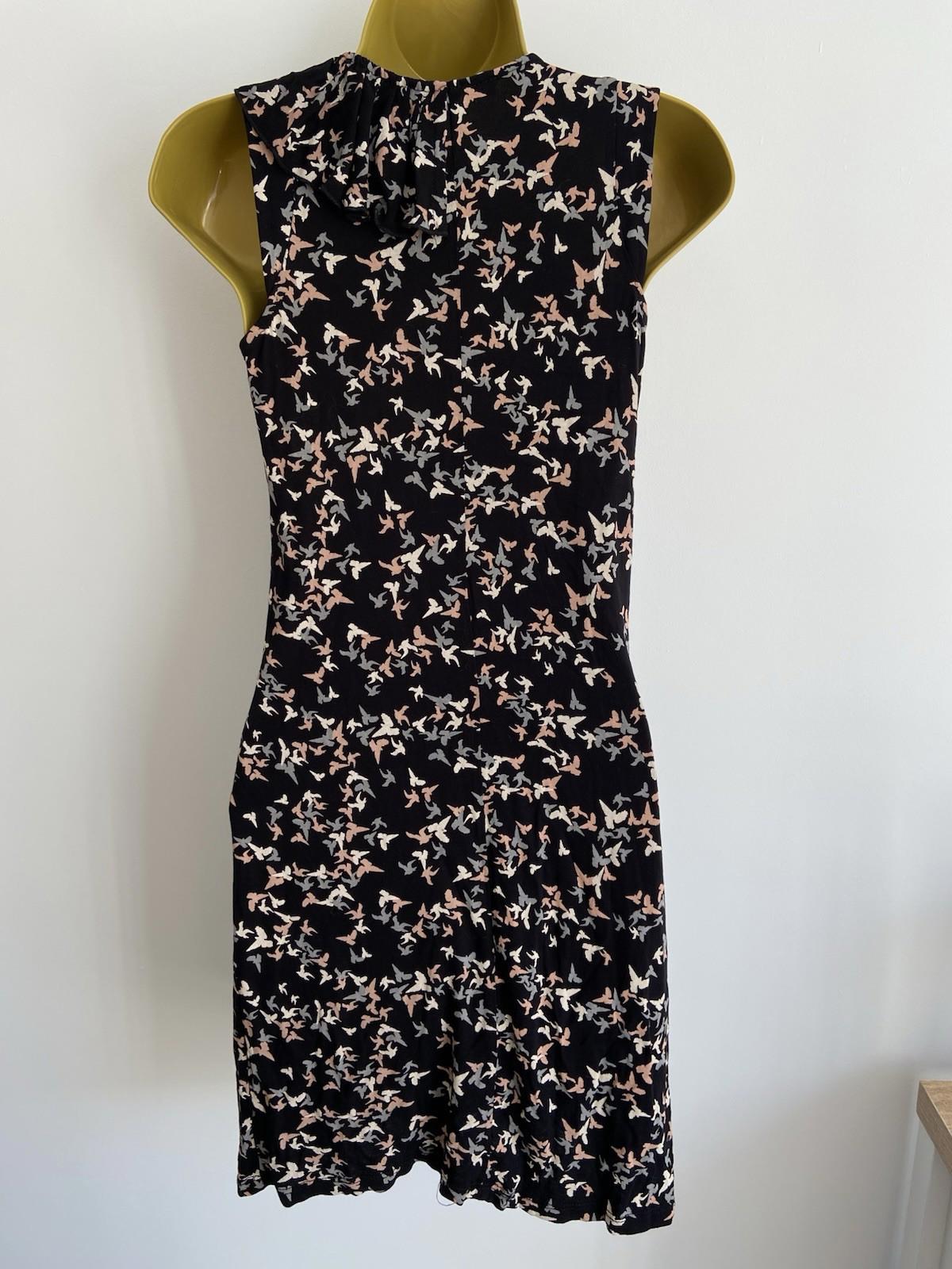 Oasis Extra Small Sleeveless Dress – Black with Bird Print, Pre-Loved