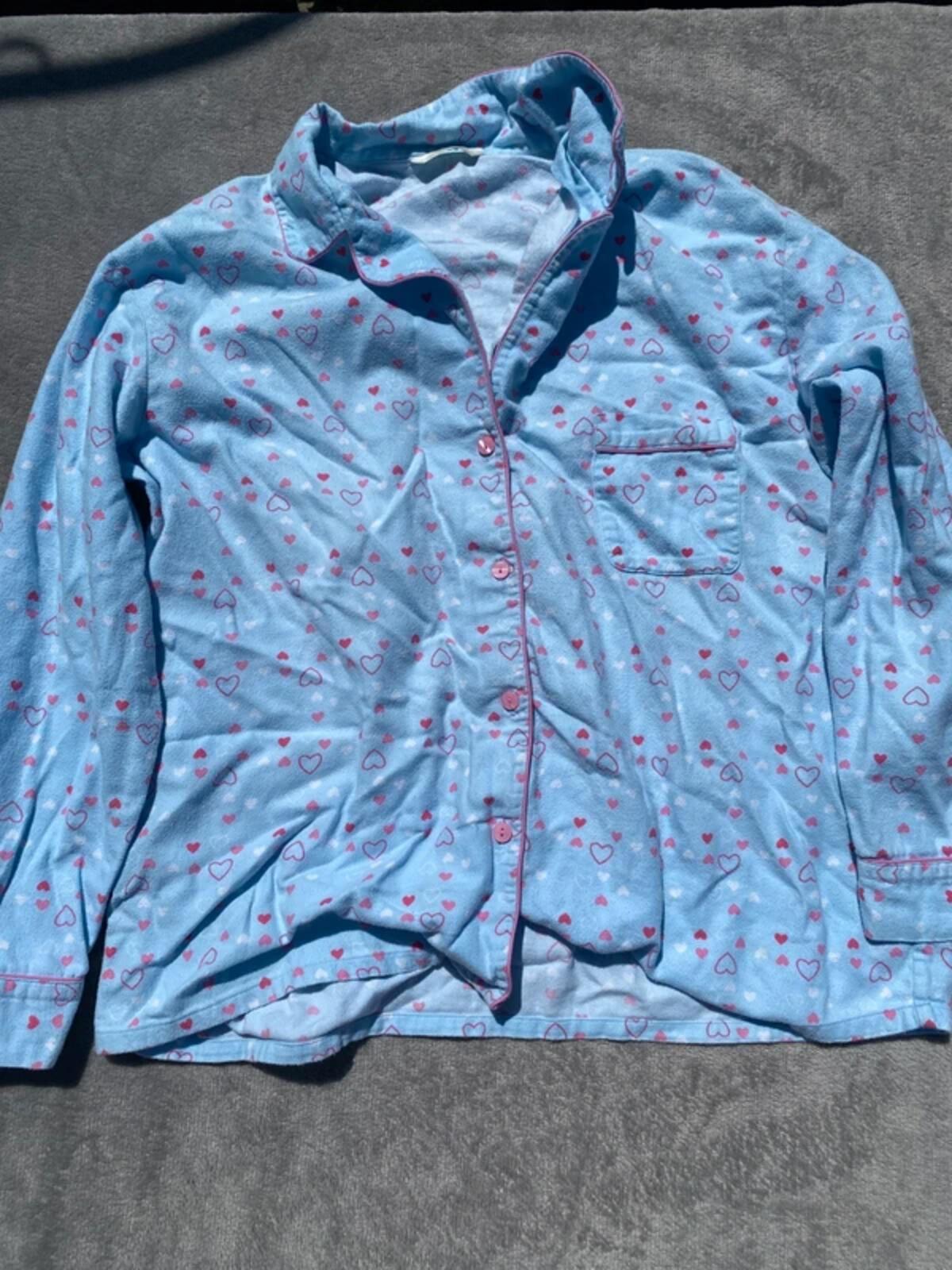 M&S Women’s Blue Heart Print Cotton Pyjama Set - Size 16 Long