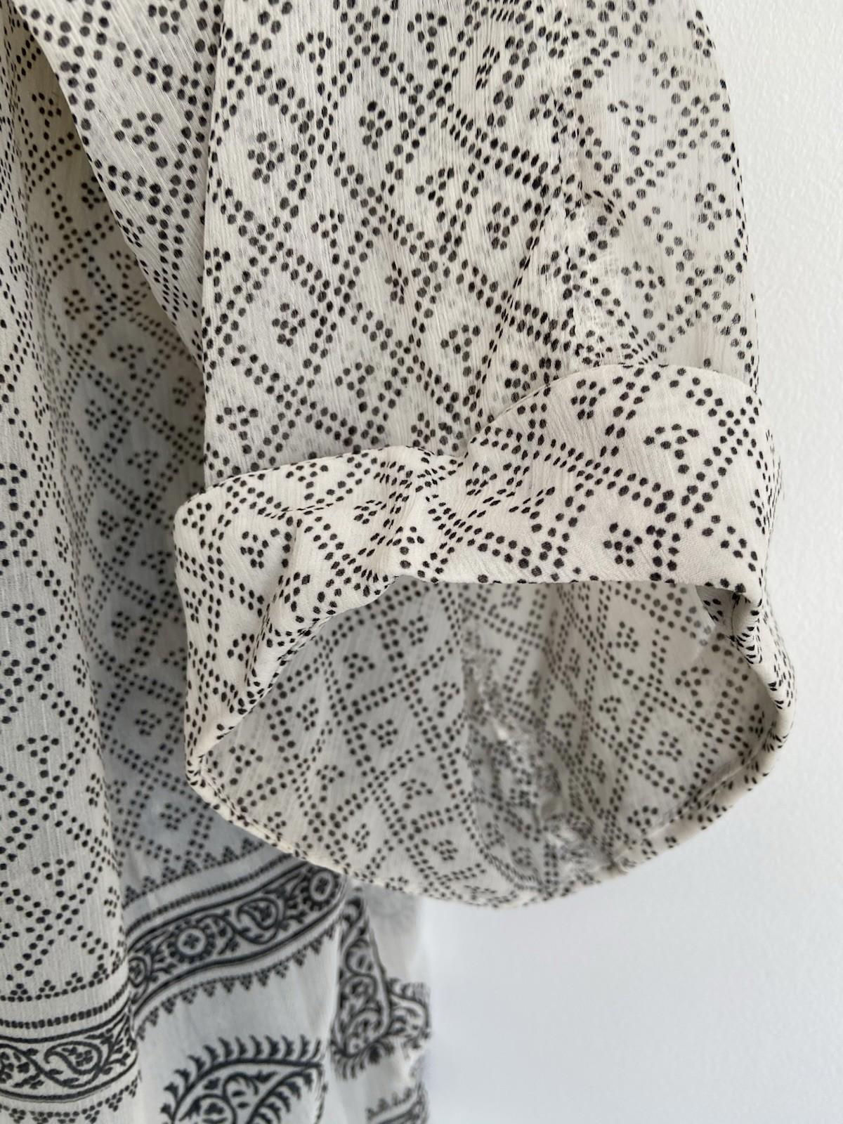 H&M White & Black Moroccan Print Blouse – Size 8 – Lightweight, Sheer