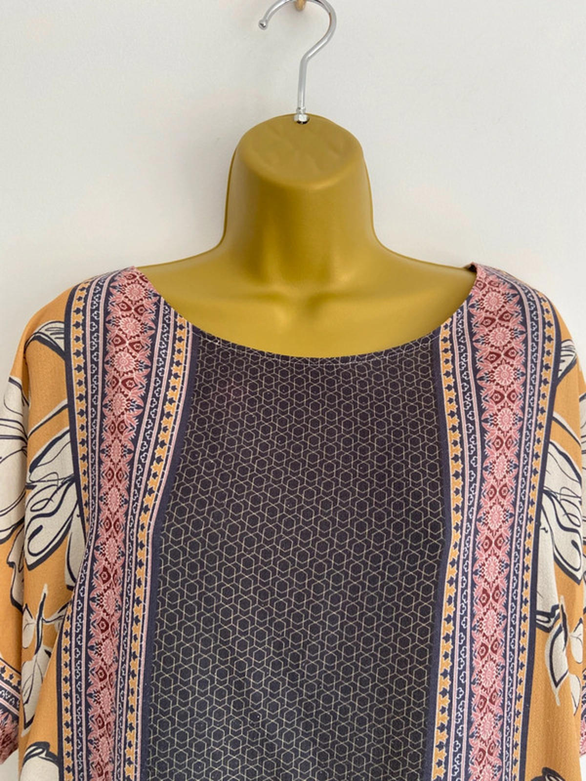Bonmarché Moroccan Print Blouse  Size 18 – Mustard Yellow & Blue, Pre-Loved