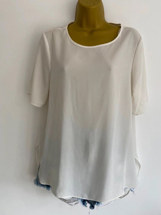 Papaya Weekend (Matalan) Cream Blouse – Size 12 – High-Low Hem, 100% Polyester