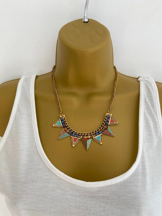 Statement Tribal-Inspired Triangle Necklace – 20cm Drop Boho Festival geometric