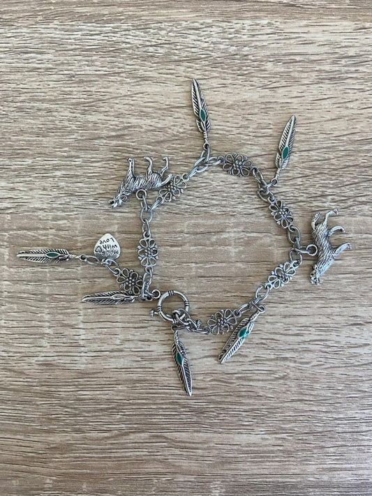 Pagan-Inspired Charm Bracelet – Fox, Feathers & Floral Details – Approx. 20cm