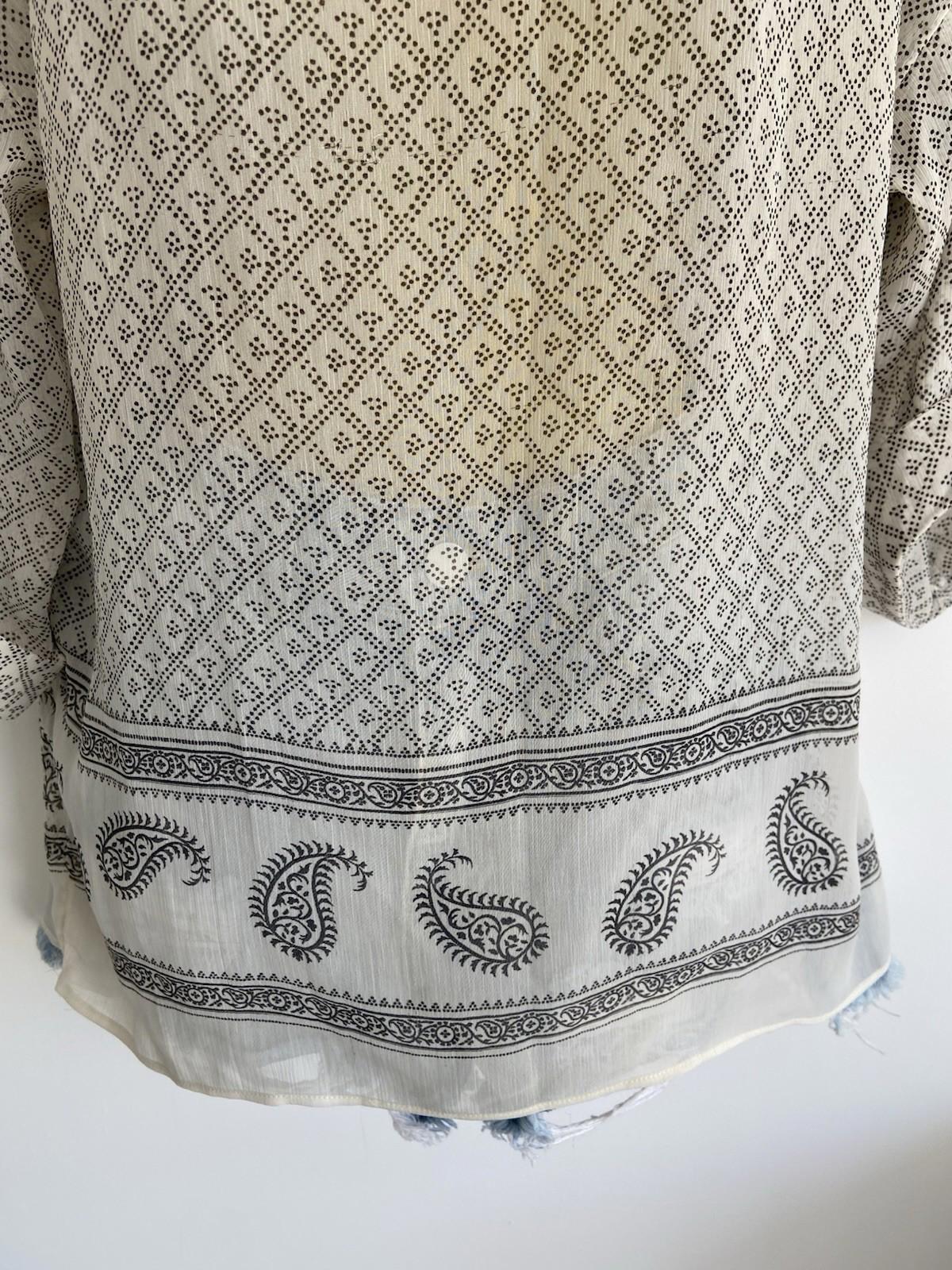 H&M White & Black Moroccan Print Blouse – Size 8 – Lightweight, Sheer