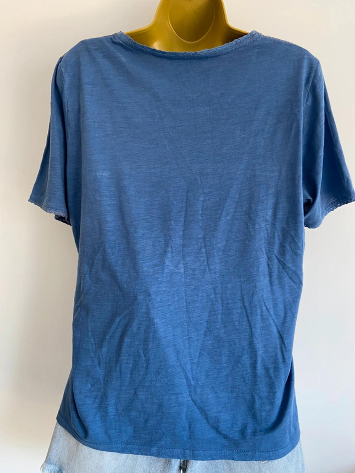 ISLE Blue Embroidered Blouse – Size M 14/16 Lace Trim, 100% Cotton