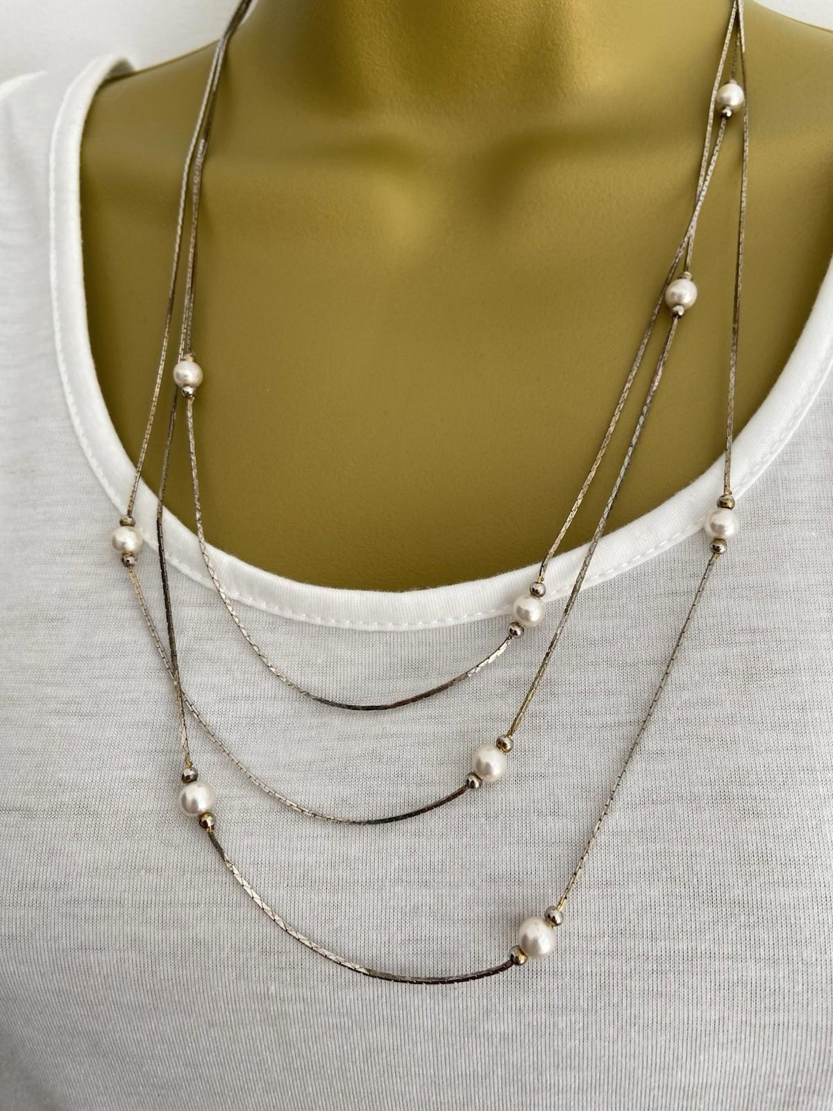 Silver Tone Multi-Strand Bauble Statement Necklace Costume Jewellery