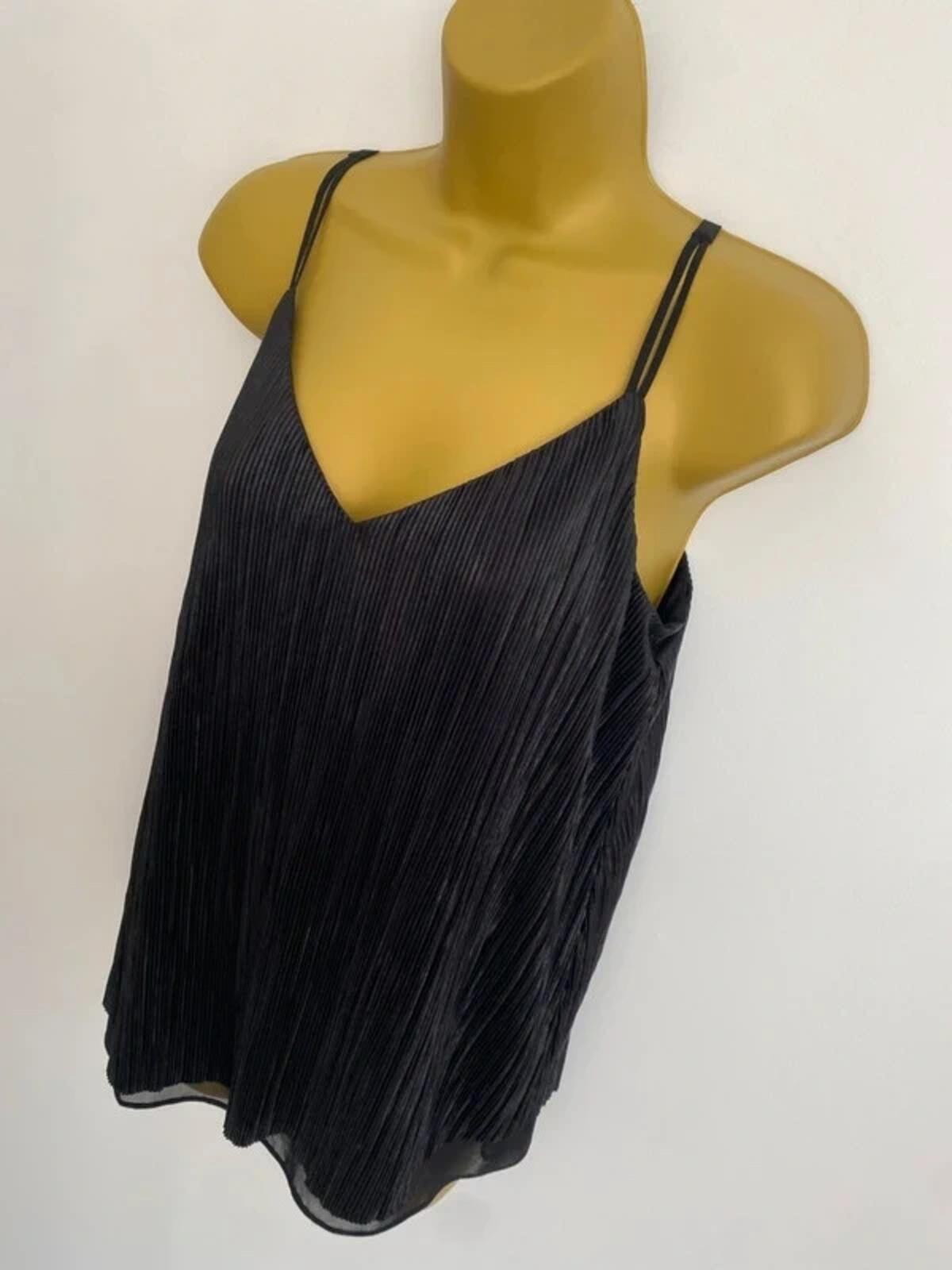 George Black Crinkle Plisse Cami Top - Size 8 - Adjustable Straps
