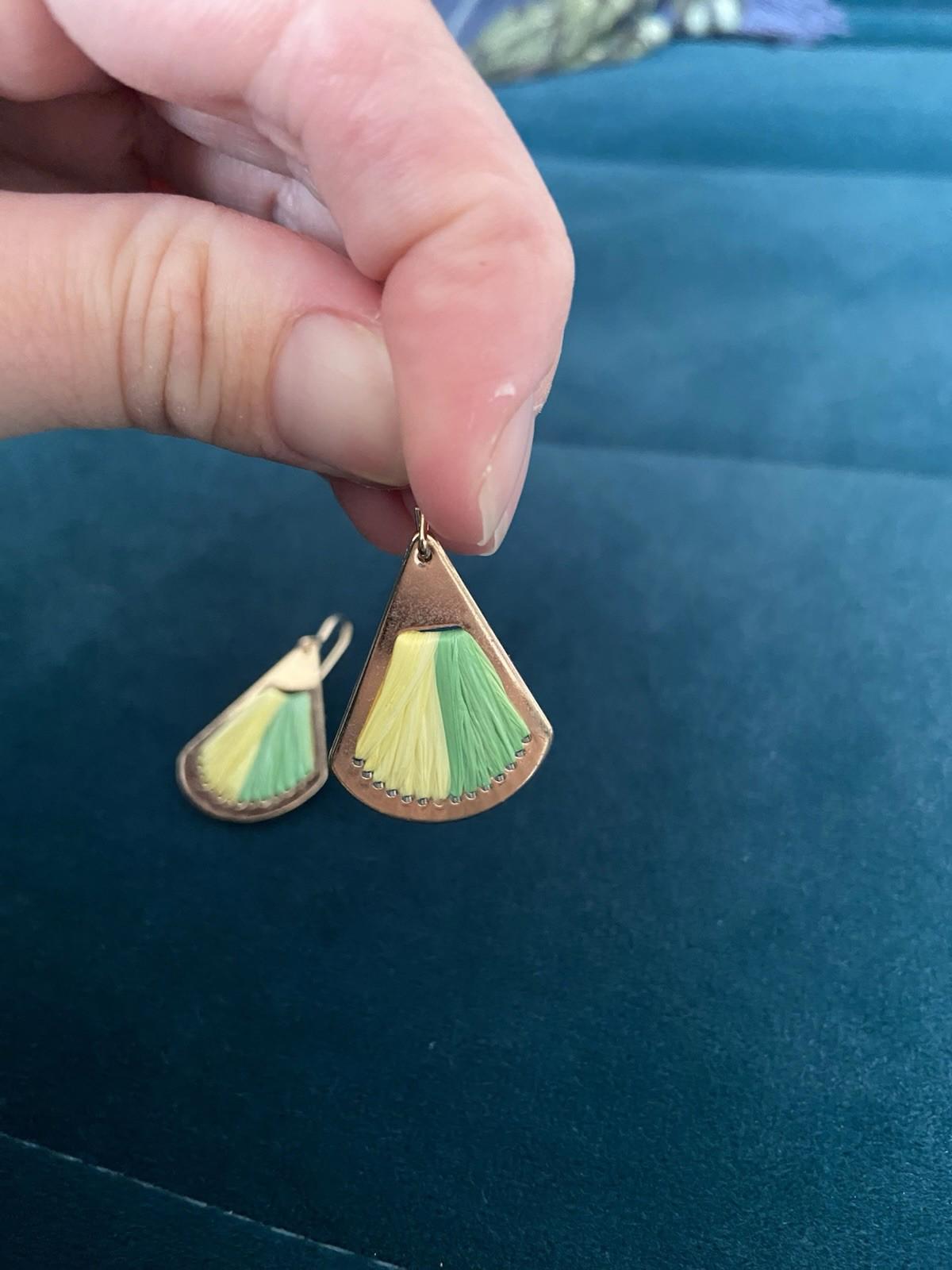 Accessorize London Gold Raffia Inlay Earrings – Boho Fan Wedge Style