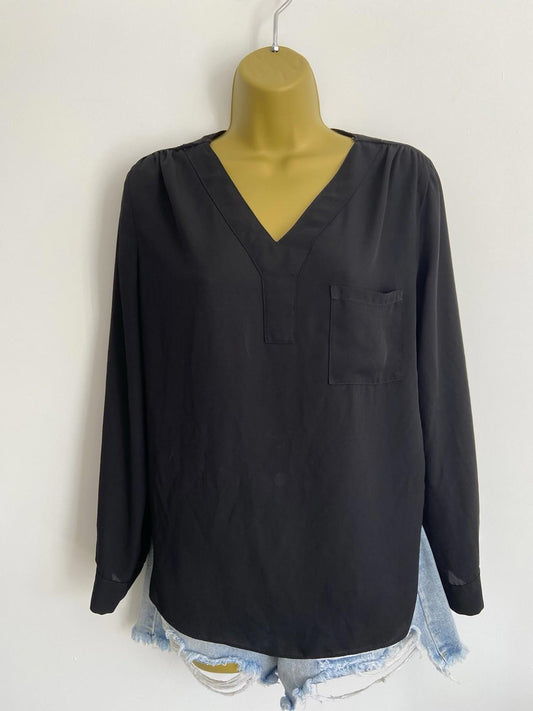 Papaya Weekend Black Sheer Blouse – Size Small – Adjustable Sleeves – Everyday