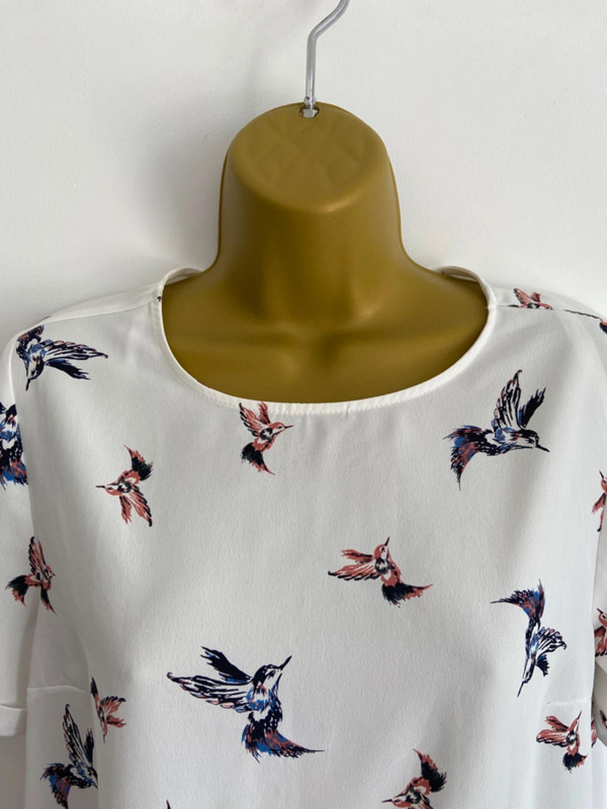 Primark White Bird Print Blouse – Size 10 – Short Sleeve, Lightweight