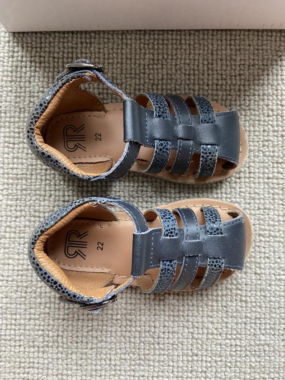La Redoute RR Girls’ Brown & Blue Leather Spotty Sandals – Size 22 – With Box