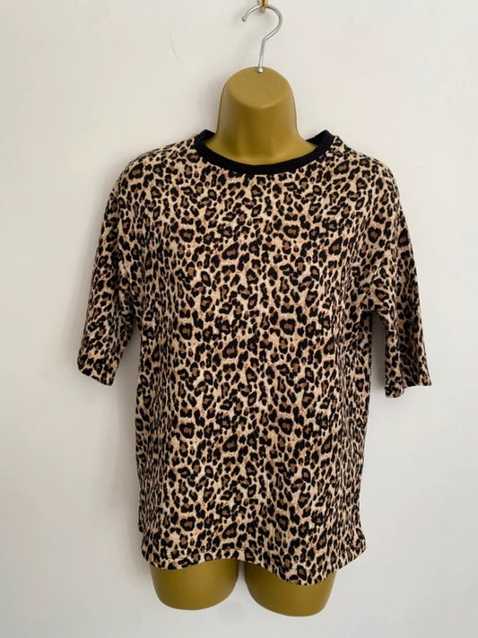 Tu Leopard Print T-Shirt - Black Trim - Size 6 (Relaxed Fit)