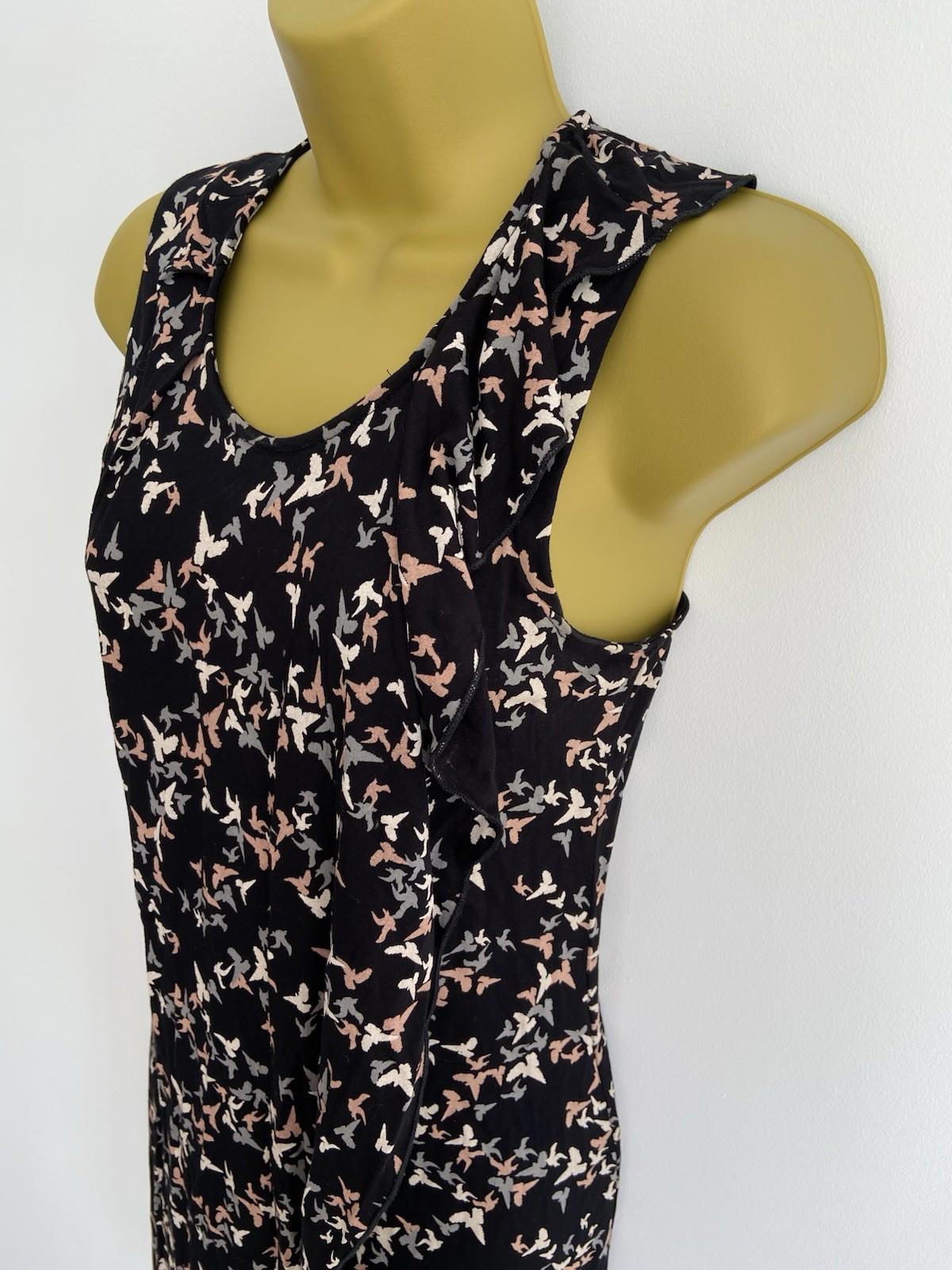Oasis Extra Small Sleeveless Dress – Black with Bird Print, Pre-Loved