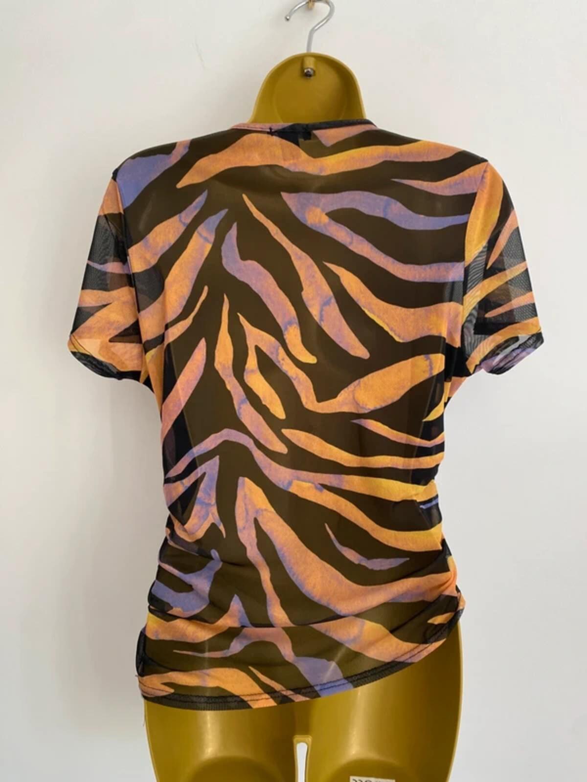 Boohoo Zebra Print Ruched Side Top - Orange & Purple - Size 14