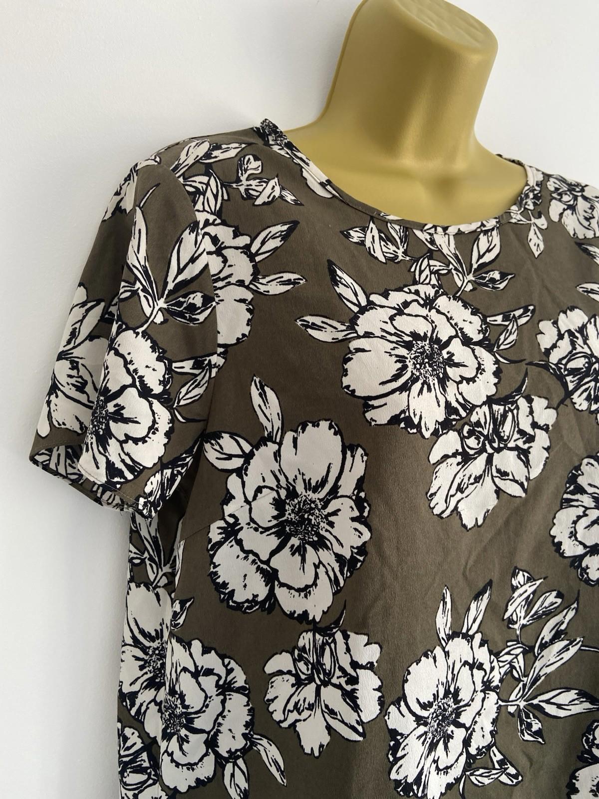 New Look Khaki Green Floral Blouse – Size 12 – Lightweight, Short Sleeve