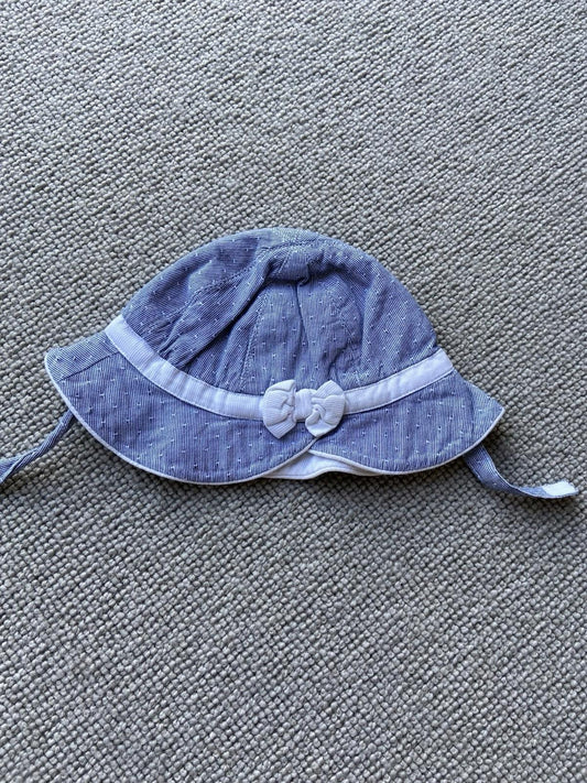 Mothercare Baby Bonnet Hat – 3–6 Months, Blue Denim-Look with White Dots