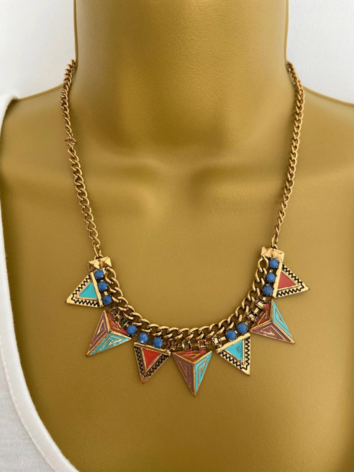 Statement Tribal-Inspired Triangle Necklace – 20cm Drop Boho Festival geometric