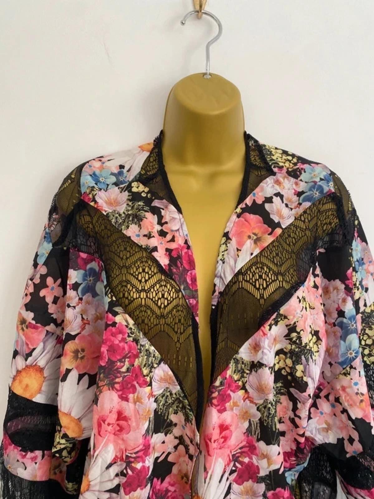 Parisian Collection Floral Tassel Kimono Beach Cover Up - Size 10
