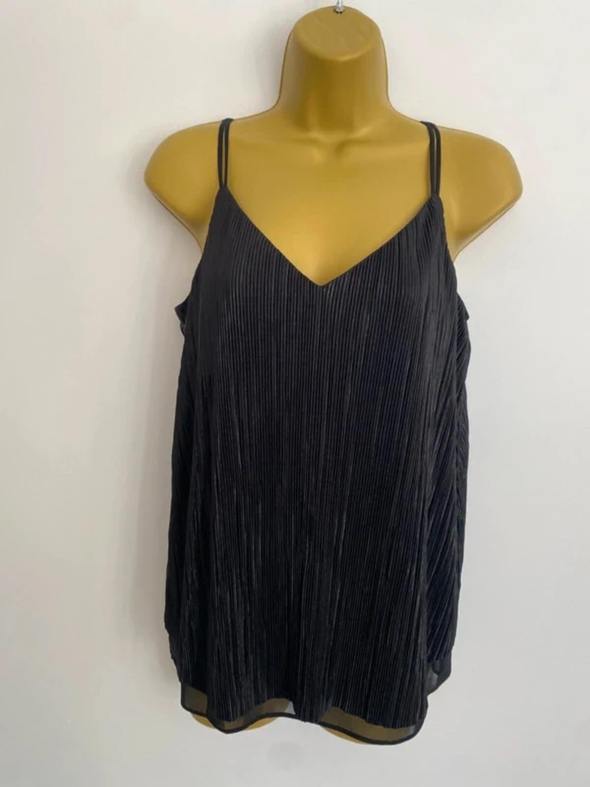George Black Crinkle Plisse Cami Top - Size 8 - Adjustable Straps