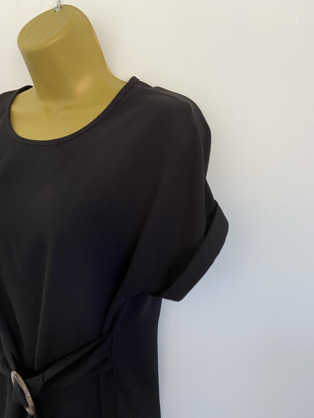 New Look Women’s Black Short Sleeve Blouse with Tortoiseshell Ring Belt Size 8
