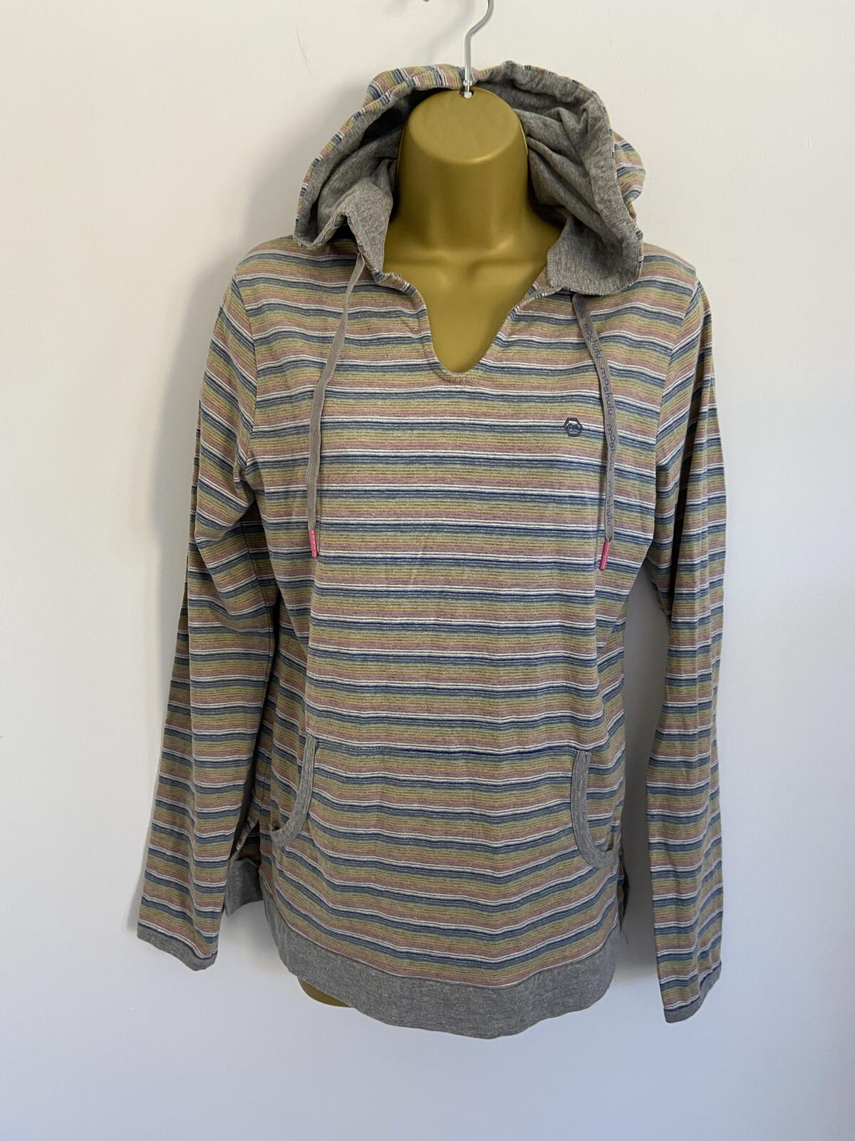 Moshulu Women’s Striped Lightweight Hoodie Kangaroo Pocket Size S 8-10