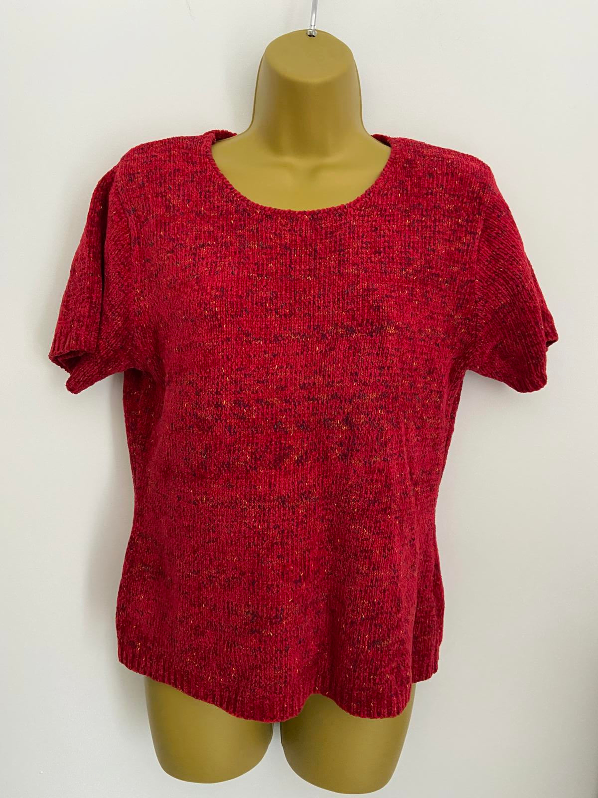 Dorothy Perkins Lightweight Short Sleeve Sweater - Red Knit, Size 14 Festive