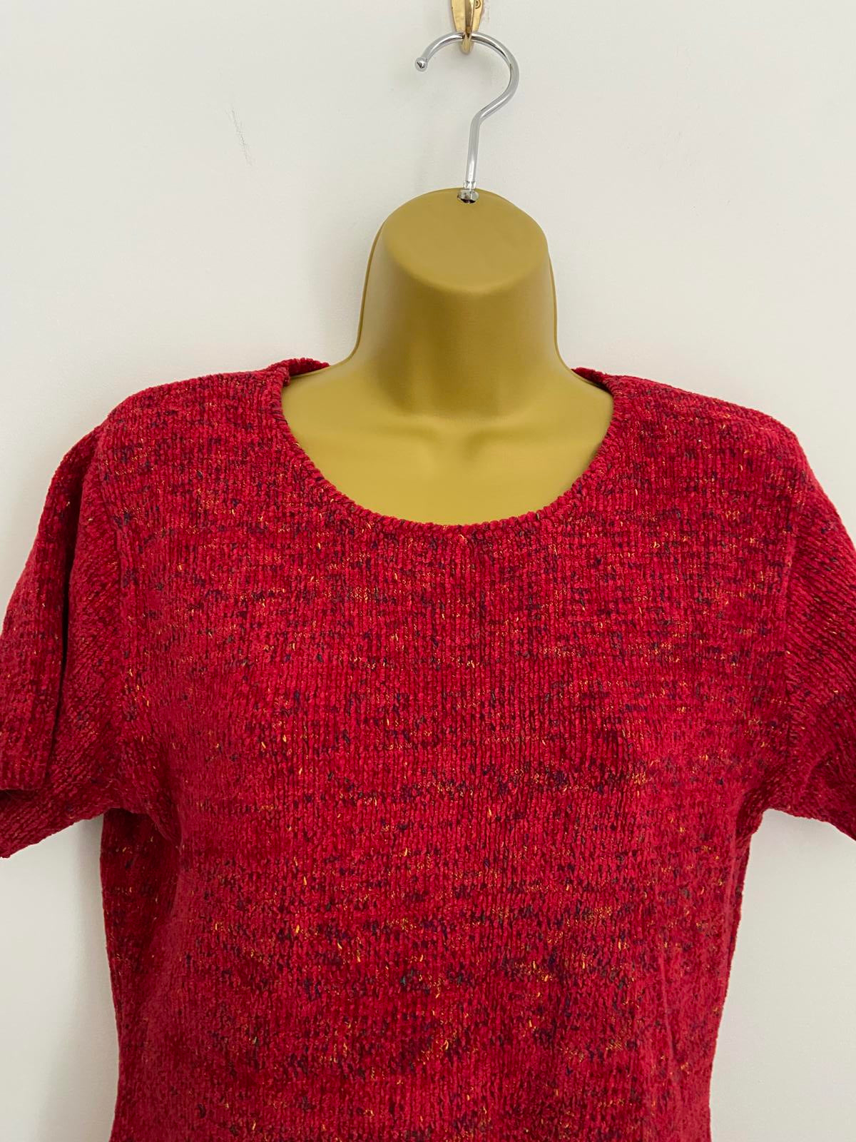 Dorothy Perkins Lightweight Short Sleeve Sweater - Red Knit, Size 14 Festive