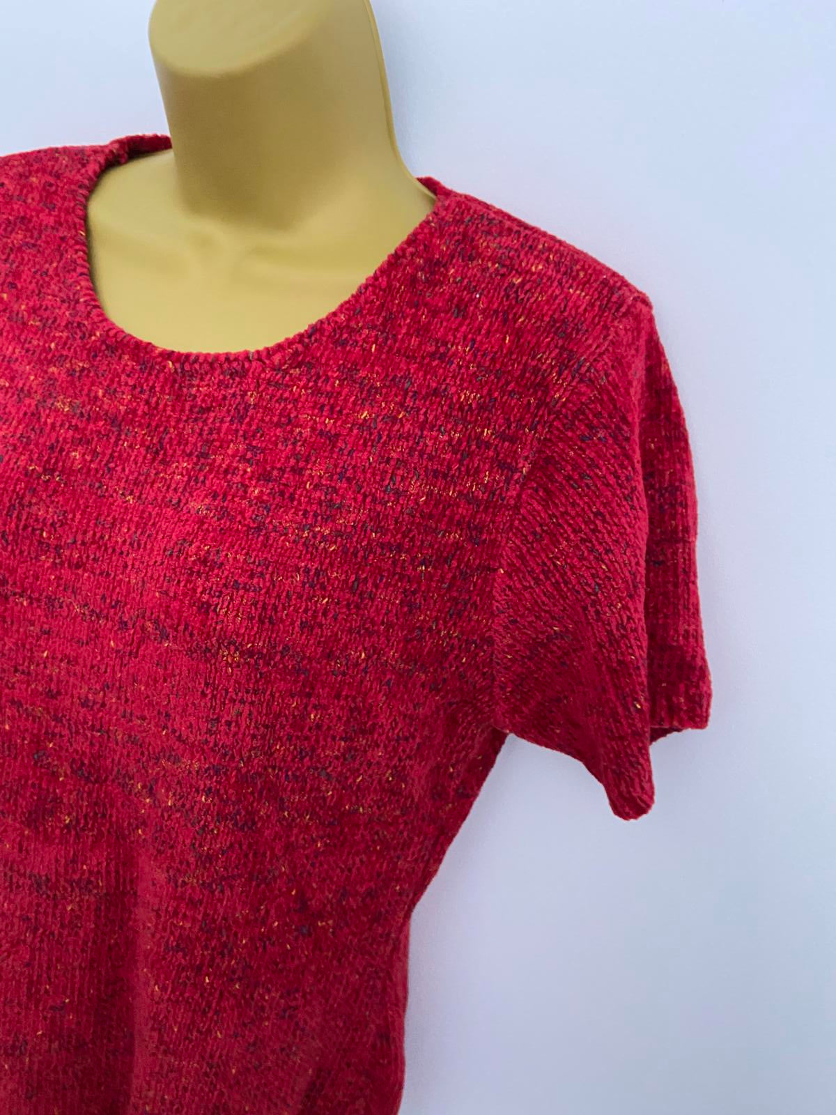 Dorothy Perkins Lightweight Short Sleeve Sweater - Red Knit, Size 14 Festive