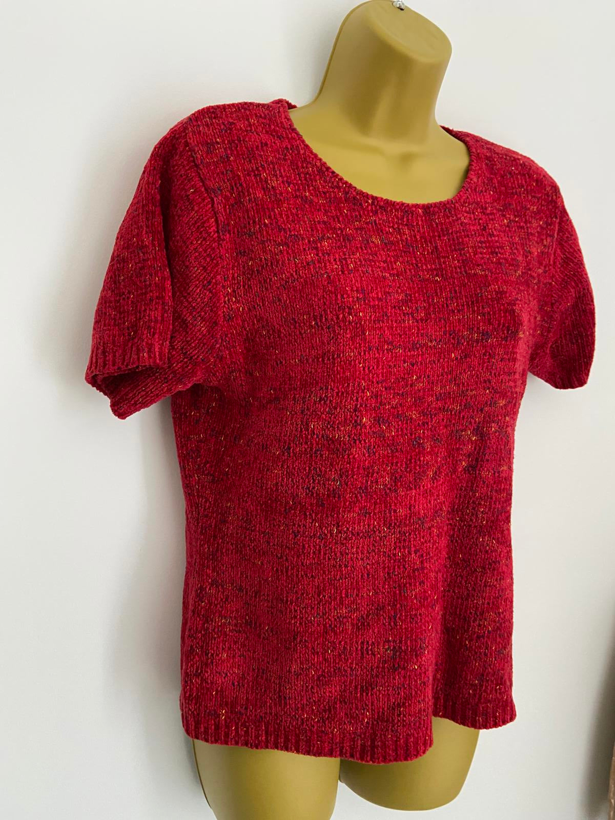 Dorothy Perkins Lightweight Short Sleeve Sweater - Red Knit, Size 14 Festive