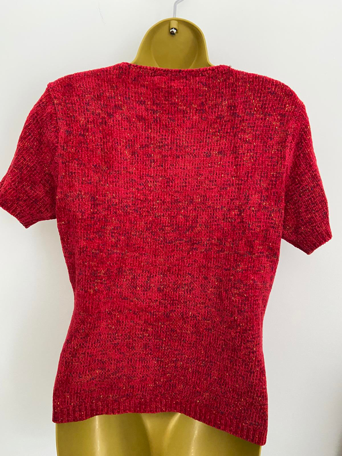 Dorothy Perkins Lightweight Short Sleeve Sweater - Red Knit, Size 14 Festive