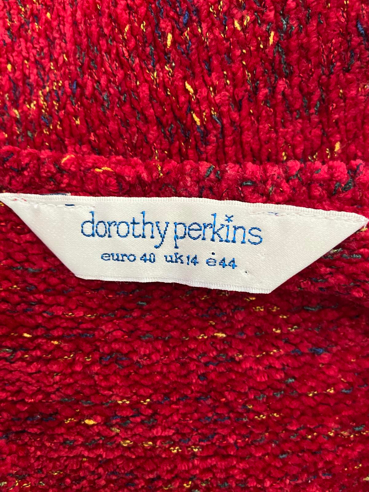 Dorothy Perkins Lightweight Short Sleeve Sweater - Red Knit, Size 14 Festive