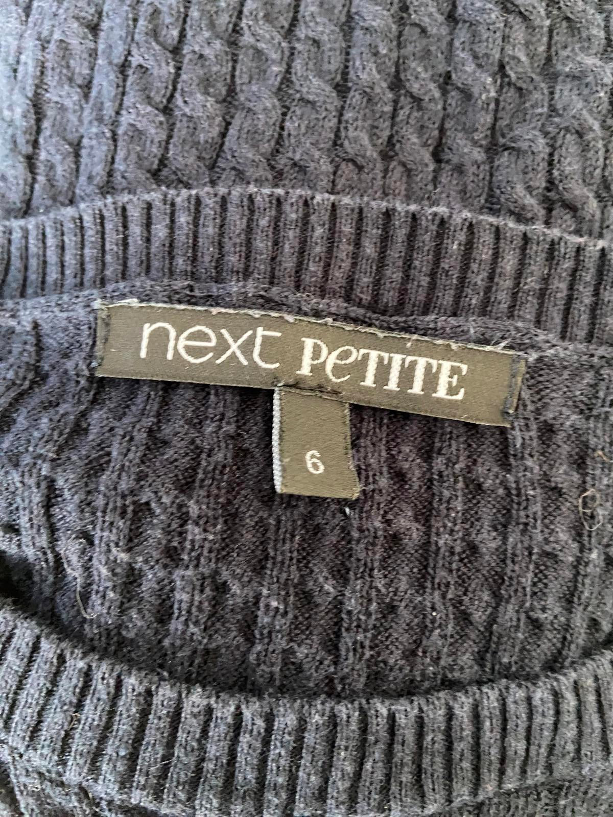 Next Petite 2-in-1 Jumper & Shirt - Navy Aran Knit & Blue Stripe, Size 6