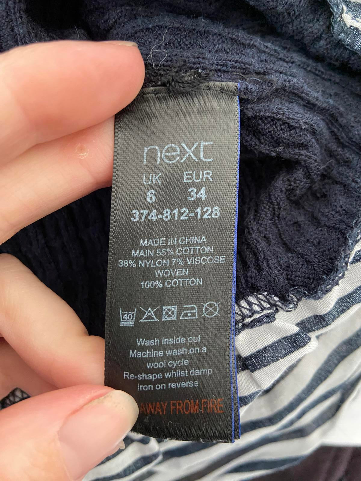 Next Petite 2-in-1 Jumper & Shirt - Navy Aran Knit & Blue Stripe, Size 6